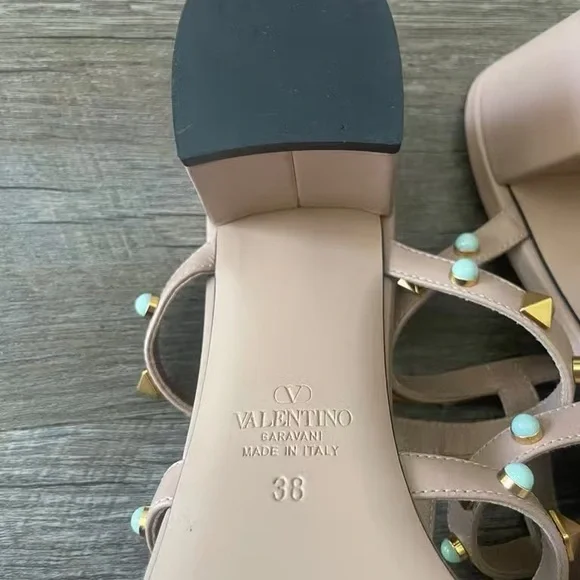 Valentino Women's Sandals with Gold and Turquoise Studs - Picture 4 of 9